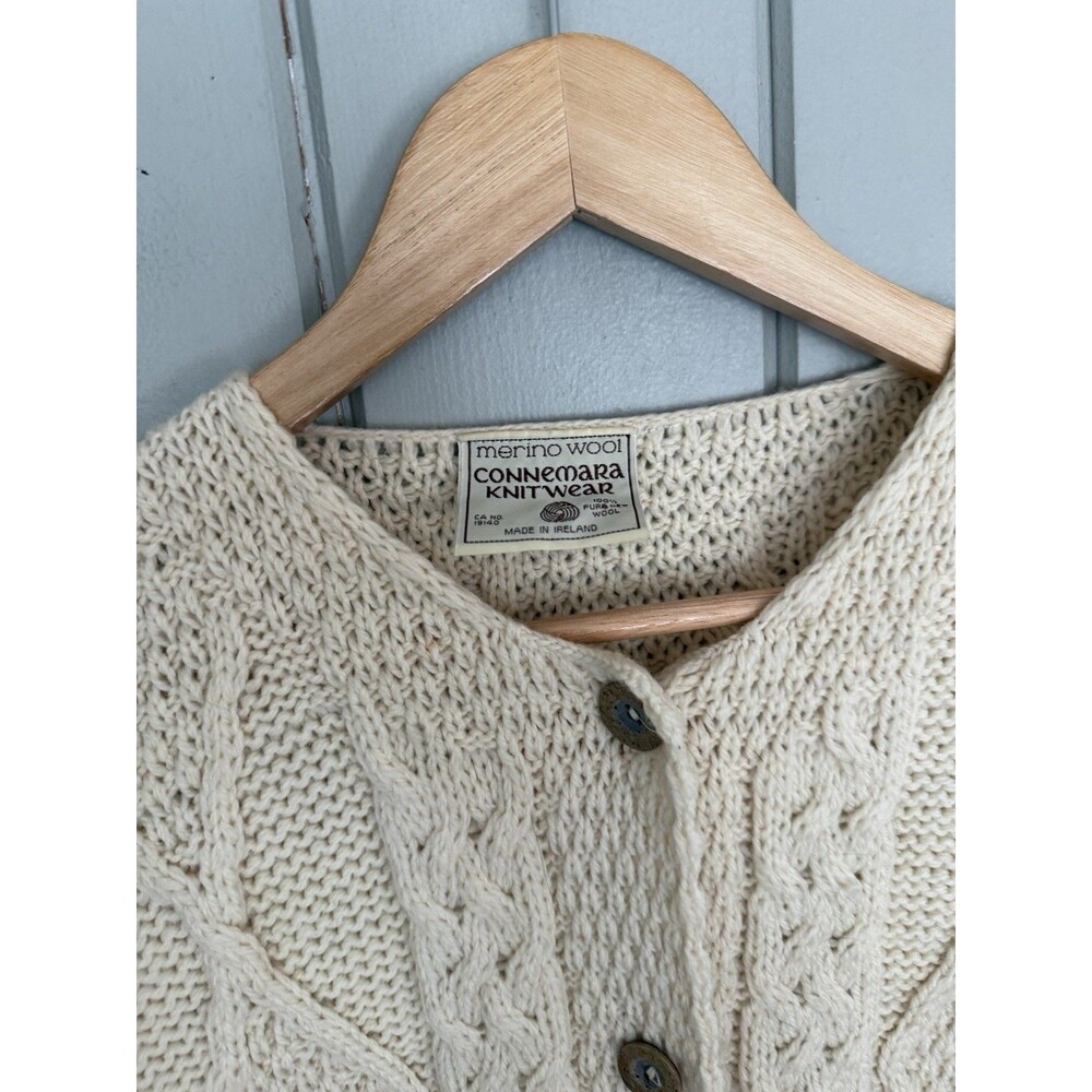 Connemara Knitwear Cardigan Sweater M Medium Ivory Merino Wool Irish Fisherman - Picture 5 of 8